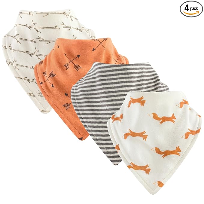 Touched by Nature Unisex Baby Organic Cotton Bandana Bibs, Fox, One Size