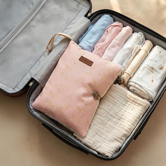 HAMUR Baby Diaper Bag Organizer – Compact & Foldable Stroller Pouch for Newborn Essentials | Travel-Friendly | Fits Boys & Girls (Solid Pink)