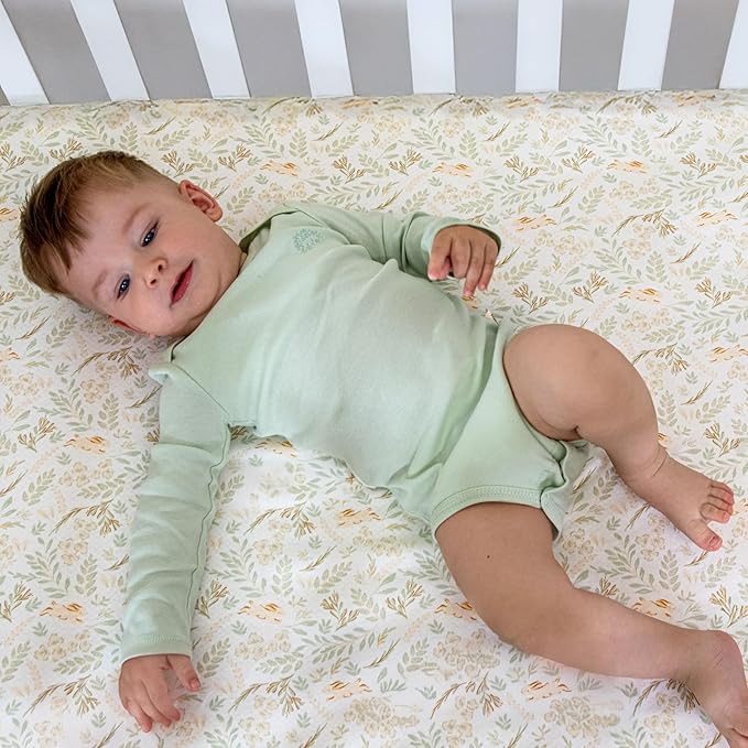Fitted Crib Sheets for Boys and Girls, 2 Pieces 52"x28" 100% Cotton Crib Mattress Sheet, Absorbent Baby and Toddler Bed Sheets, Mattress Cover OEKO-TEX Cribs Sheet Set, Green Woodland Neutral Gift Set
