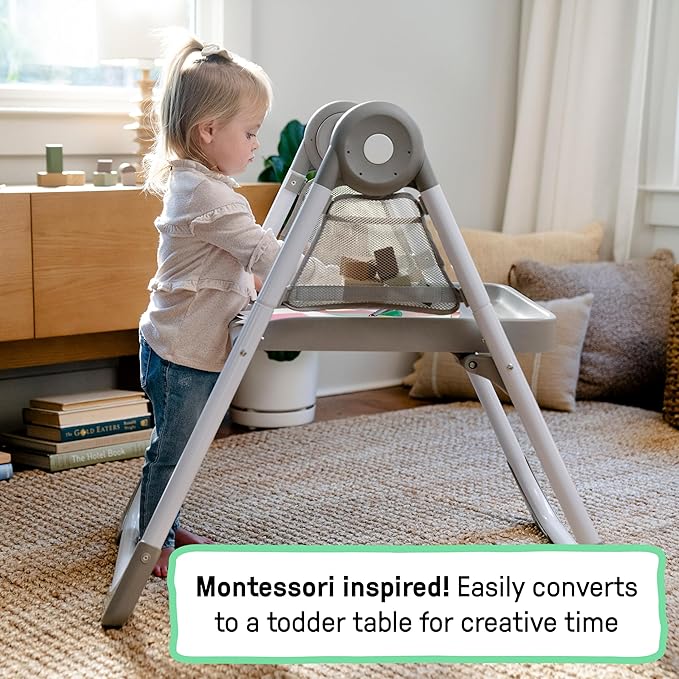 Ingenuity Proper Positioner Create Up Baby High Chair, 9 Modes of Use, Toddler Tower, Table and Chair, Foldable, Adjustable Footrest, 90 Degree Posture Aids Digestion, Ages 0-5 Years - Soulful Skies