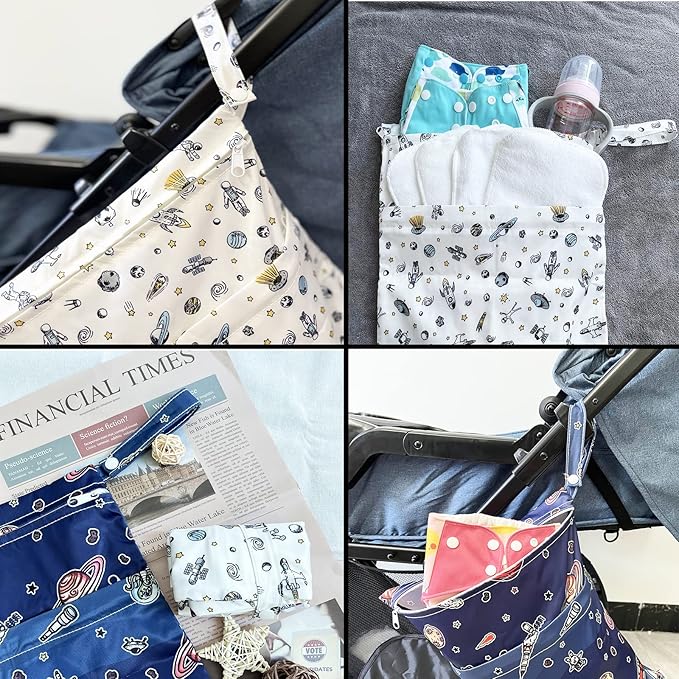 Wet Bag,2 pcs Baby Wet Dry Cloth Diaper Bags,Washable, Reusable for Travel, Stroller, Pool,Beach, Wet Swimsuits,Dirty Gym Clothes, Toiletries, Toys,Mommy Bag (Color 25)