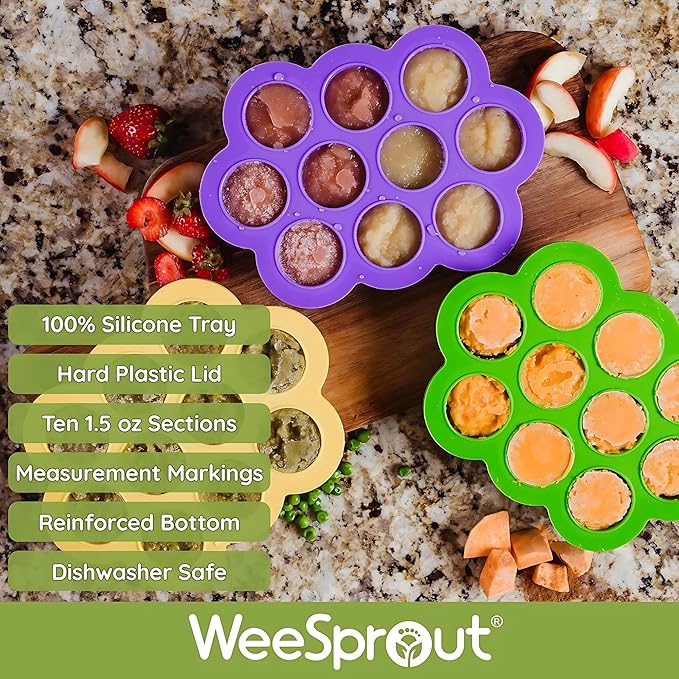 WeeSprout Baby Meal Prep Bundle - Glass Baby Food Storage Jars Containers with Plastic Lids & Silicone Freezer Tray - Microwave, Freezer & Dishwasher Safe - for Baby Food & Breast Milk