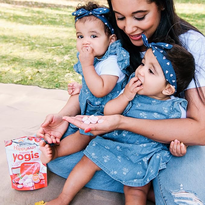 Happy Baby Organics Yogis Freeze-Dried Yogurt & Fruit Snacks, 3 Flavor Variety Pack, 1 Ounce (Pack of 3) & Happy Baby Organics Teether, 3 Flavor Variety Pack, 12 Count (Pack of 3)