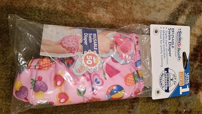 SwimSchool Reusable Girl Swim Diaper UPF 50 Level, Pink, 6m