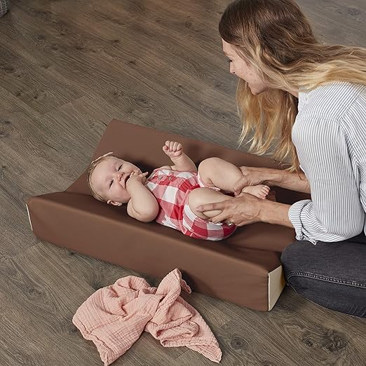 FDP SoftScape Ultra-Soft Daycare Baby and Infant Contoured Changing Pad, Non-Slip Bottom, Built-In Handle Easy to Transport Travel - Chocolate/Sand