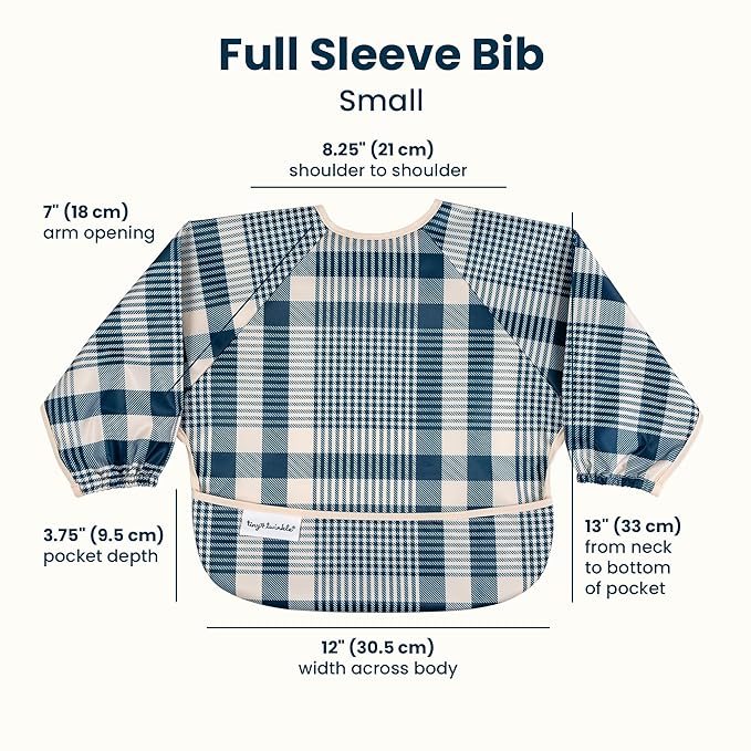 Tiny Twinkle Long Sleeve Bib for Babies & Toddlers | 2-Pack Waterproof Smock Bib for Eating | Machine Washable & Mess-Proof Feeding Essentials | Newborn Shower Gift(Vintage Cars, Gingham, 6-24M)
