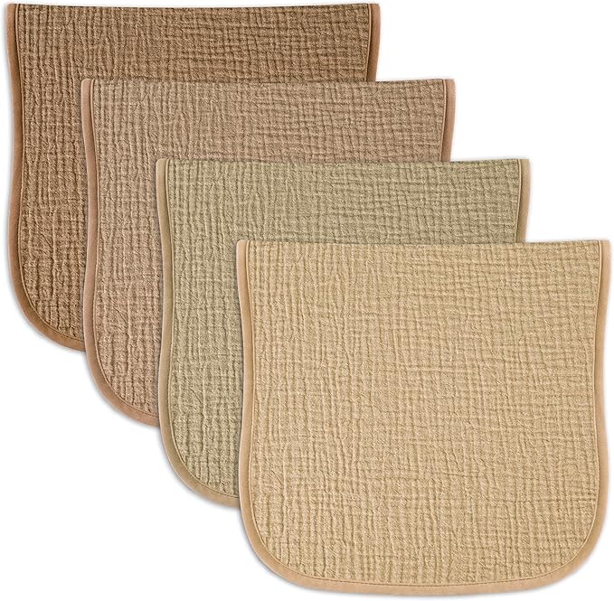 Baby Muslin Burp Cloths 20x10in - Ultra Soft & Absorbent, Neutral Colors, Reusable Burp Cloths for Baby Boys & Girls – Newborn Essentials for Drooling & Burping 4Pack(Brown)