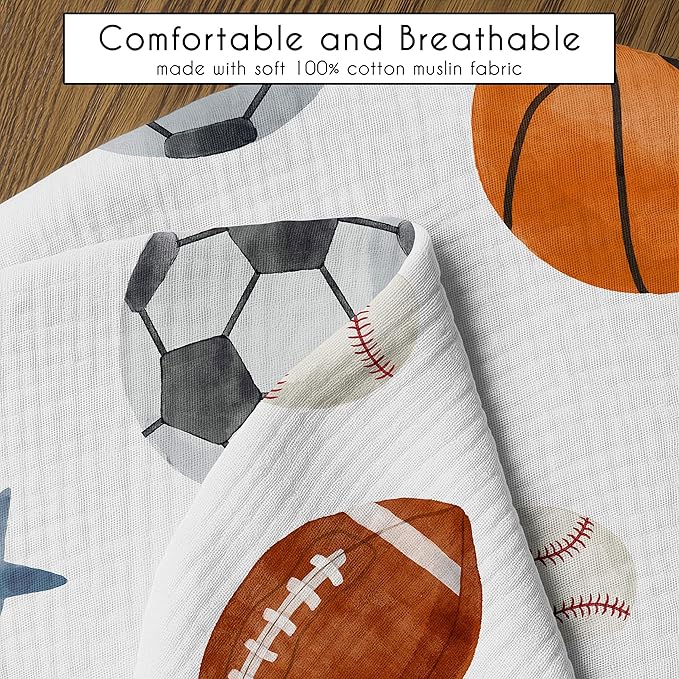 Sweet Jojo Designs Muslin Nursing Pillow Cover (Sports Theme) for Baby Boys, Newborn, Infant 100% Cotton Breastfeeding Pillowcase - PILLOW NOT INCLUDED (Watercolor, Vintage Sport Themed, Balls, Stars)