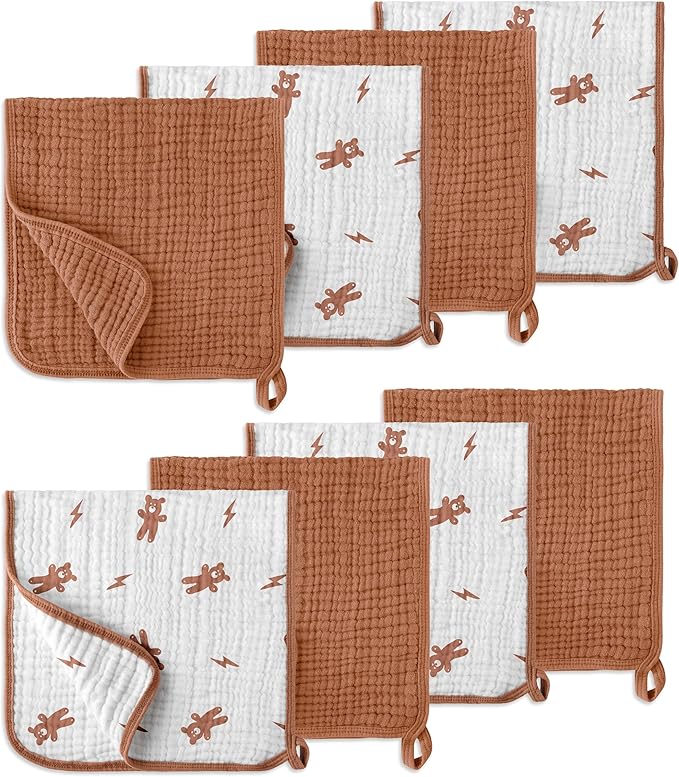 Muslin Burp Cloths, 20"x10"- Pack of 8, 6 Layers Super Soft Absorbent & Breathable 100% Cotton for Baby Drool and Messes, Burp Cloth Baby Boy and Burp Cloths Baby Girl