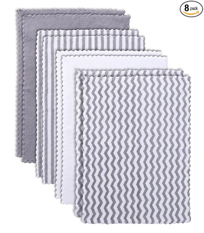 8 Pack Super Soft Baby Burp Cloths, Baby Washcloths, Ultra Absorbent Large Newborn Burping Cloth for Boy and Girl, Milk Spit Up Rags, Unisex for Baby Sensitive Skin, Grey and White, 16 × 12 Inch
