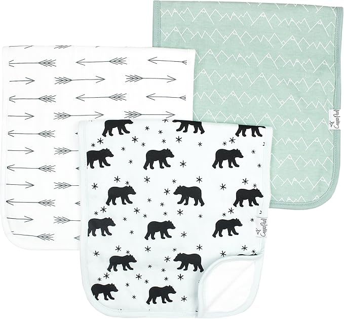 Copper Pearl Baby Burp Cloths for Boys & Girls - Cotton Burp Cloths Baby Girl & Boy, 3 Pack Soft Spit Up Rags, Extra Absorbent Layers for Newborn, Infant Towels, 21x10 in - Archer Set