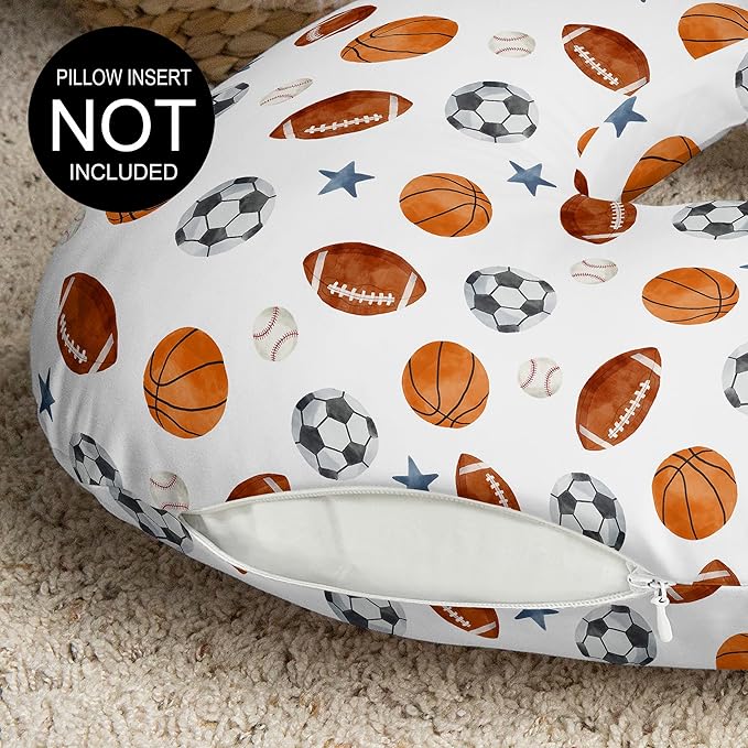 Sweet Jojo Designs Sports Theme Boy Nursing Pillow Cover Baby Breastfeeding Slipcover Infant Newborn Nursery Bottle Breast Feeding Pillowcase Pillow NOT Included Watercolor Vintage Sport Themed Stars