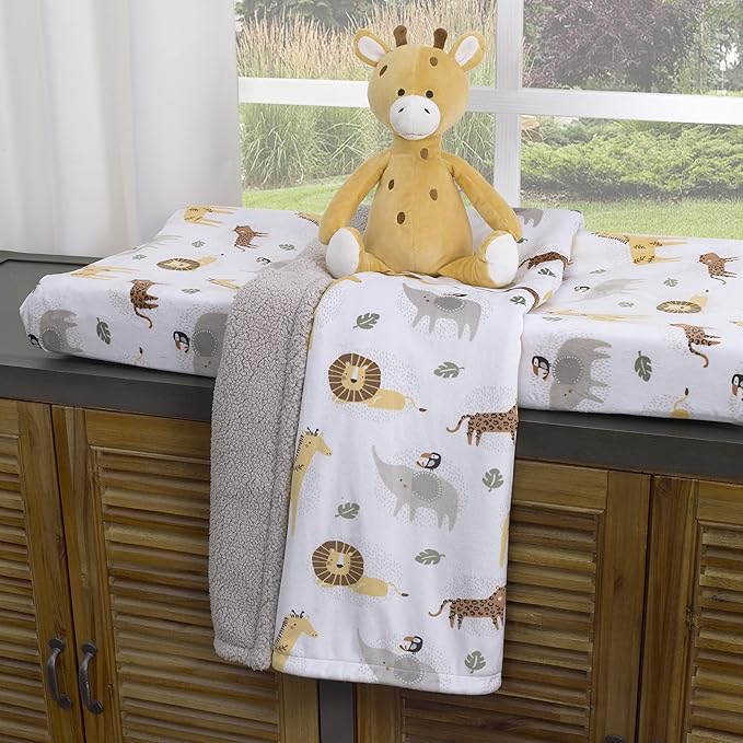 NoJo Jungle Trails Grey, Gold, Green and White Super Soft Animal Print Changing Pad Cover