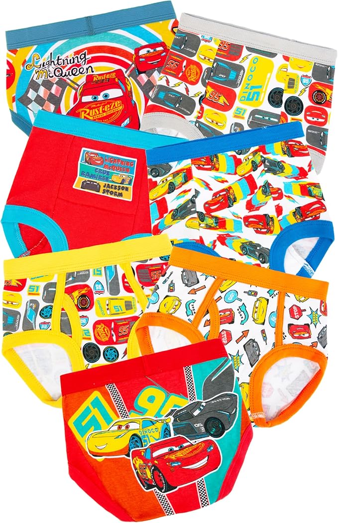 Disney Boys' Pixar Cars Toddler Potty Training Pant & Brief Combo Option, Stickers & Tracking Chart in Sizes 18m, 2t, 3t, 4t