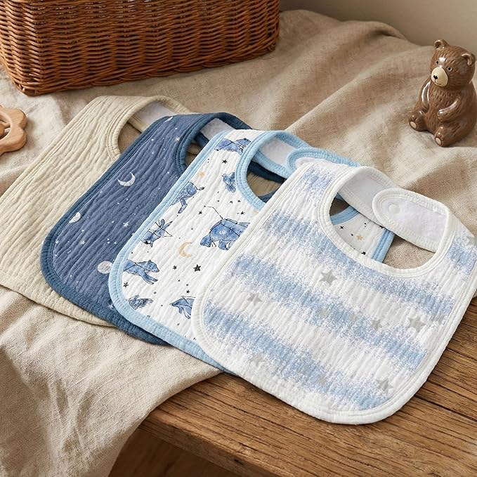 GLLQUEN BABY Muslin Drool Bibs for Boys Girls 8 Pack, Adjustable Baby Bibs for Drooling and Teething, Soft Cotton Baby Bandana Bib for Newborn Feeding Essentials (Star)