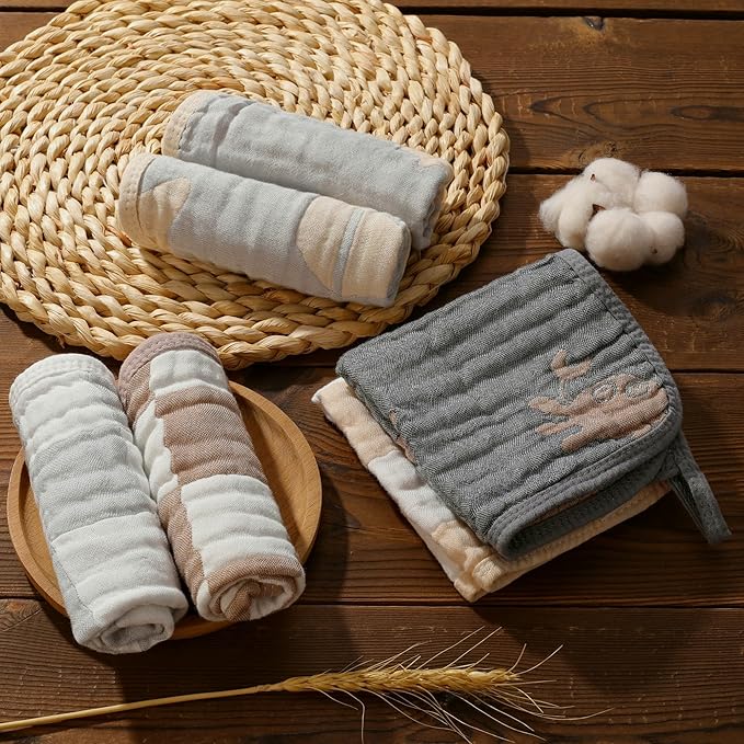 Ultra-Soft & Absorbent 6-Pack Muslin Baby Burp Cloths - 20x10 Inches, Perfect for Messy Mealtimes with Newborns & Infants. Easy-Clean & Reusable