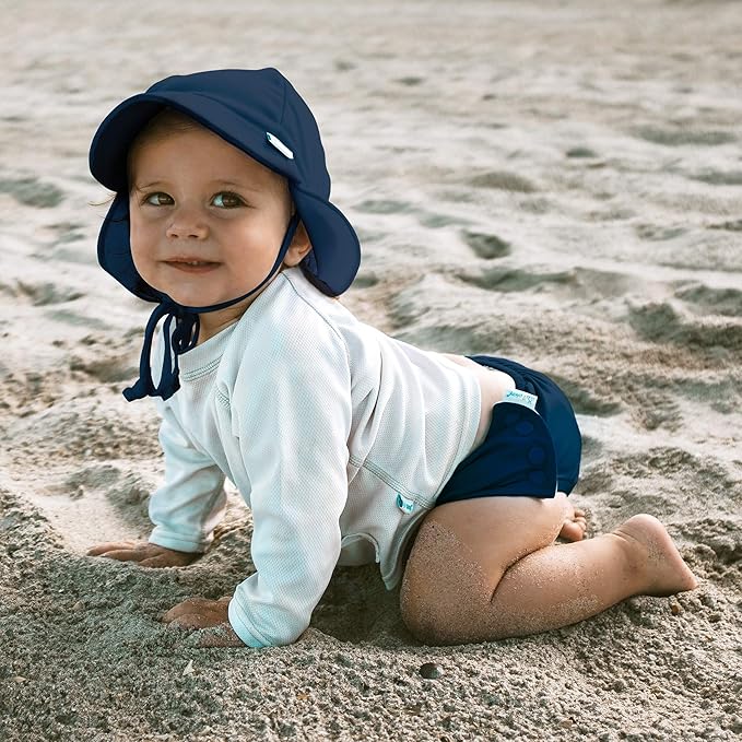 i play. by green sprouts Reusable, Eco Snap Swim Diaper with Gussets, UPF 50, Navy - Solid, Patented Design, STANDARD 100 by OEKO-TEX Certified 18 mo
