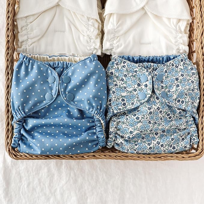 Esembly Cloth Diaper Cover - Reusable Swim Diaper, Waterproof, Breathable - Adjustable Outer Layer Over Absorbent Inner for Blowout Protection - Penny Dot, Size 1 (7-17lbs)