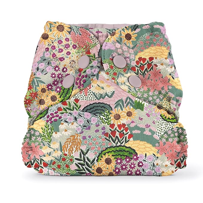 Esembly Cloth Diaper Cover - Reusable Swim Diaper, Waterproof, Breathable - Adjustable Outer Layer Over Absorbent Inner for Blowout Protection - Botanic Garden, Size 1 (7-17lbs)