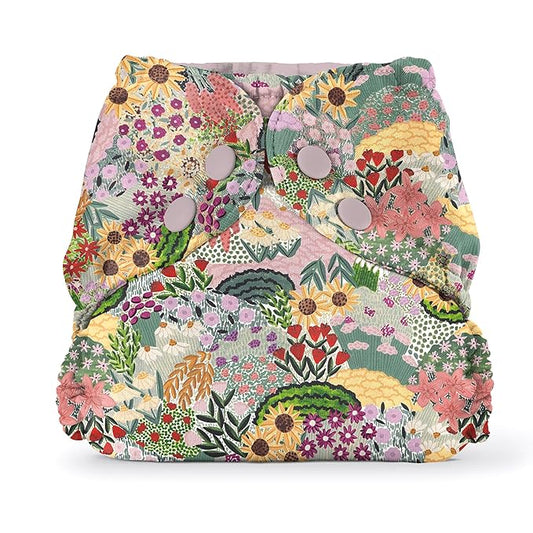 Esembly Cloth Diaper Cover - Reusable Swim Diaper, Waterproof, Breathable - Adjustable Outer Layer Over Absorbent Inner for Blowout Protection - Botanic Garden, Size 1 (7-17lbs)