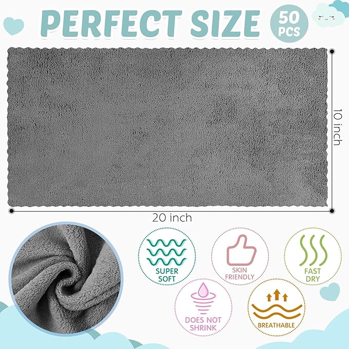 Newwiee 50 Pack Baby Burp Cloths 20''x10'' Absorbent Burping Cloths for Girl Boy Large Baby Rags Towels for Newborn Essential(Gray, White)