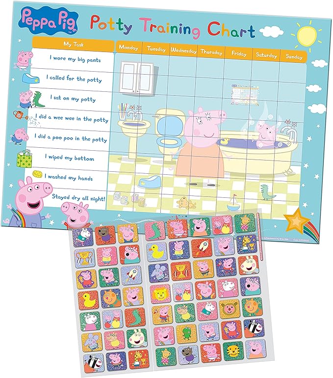 Paper Projects 01.70.30.022 Peppa Pig Potty and Toilet Training Reward Chart and 56 Sparkly Stickers, Pink