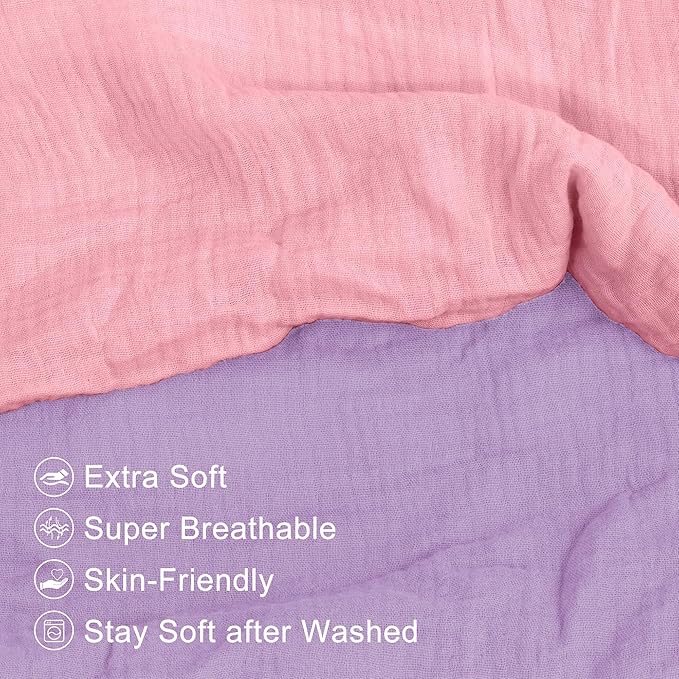 Pro Goleem Muslin Changing Pad Cover for Girls, Soft Breathable Fitted Cotton Diaper Changing Table Pad Sheets, 2 Pack (Pink＆Purple)