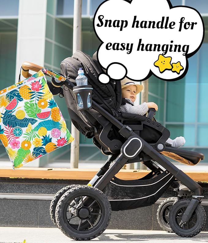 Wet Dry Bag for Cloth Diapers, 2PCS Waterproof Reusable Wet Bag with Zippered Pockets, Washable, Reusable for Travel, Beach, Pool, Stroller, Diapers, Dirty Gym Clothes, Swimsuits, 14x12In & 12x11In