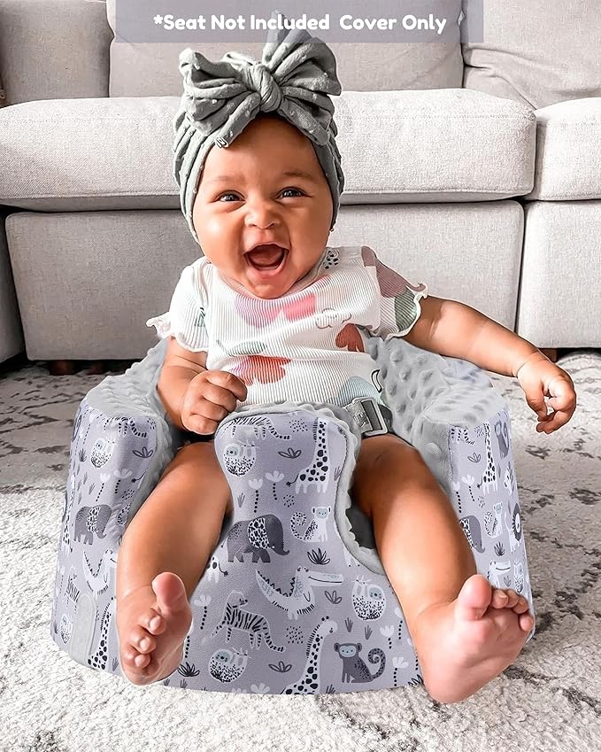 BOMOLOUR Seat Cover Compatible with Bumbo and Nuby Seat, Removable Breathable Baby Floor Seat Cover for Boys and Girls, Seat Not Included (Grey Animal)