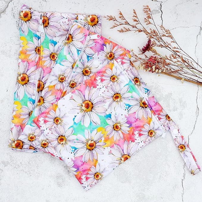 3pcs Cloth Diaper Wet Dry Bags Waterproof Reusable with Two Zippered Pockets Travel Beach Pool Daycare Soiled Baby Items Yoga Gym Bag for Swimsuits or Wet Clothes (3036-3-flower)