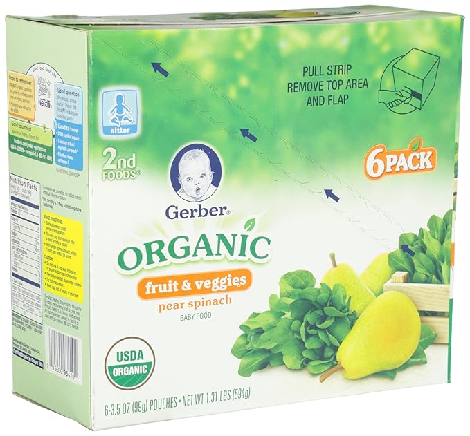 Gerber 2nd Foods Organic, Pear Spinach (6 Count, 3.5 Oz Each)