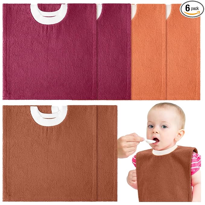 Foaincore 6 Pcs Pullover Baby Bibs Cotton Terry Toddler Absorbent Infant for Feeding and Drooling Towel Bib (Retro Colors)