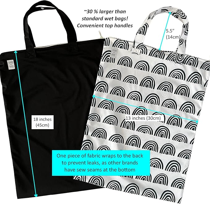 MOM & BAB Wet Bags for Baby Cloth Diapers, Wet Dry Bag for Breast Pump Parts, Bag for Wet Swimsuits and Towels (Rainbow & Black)