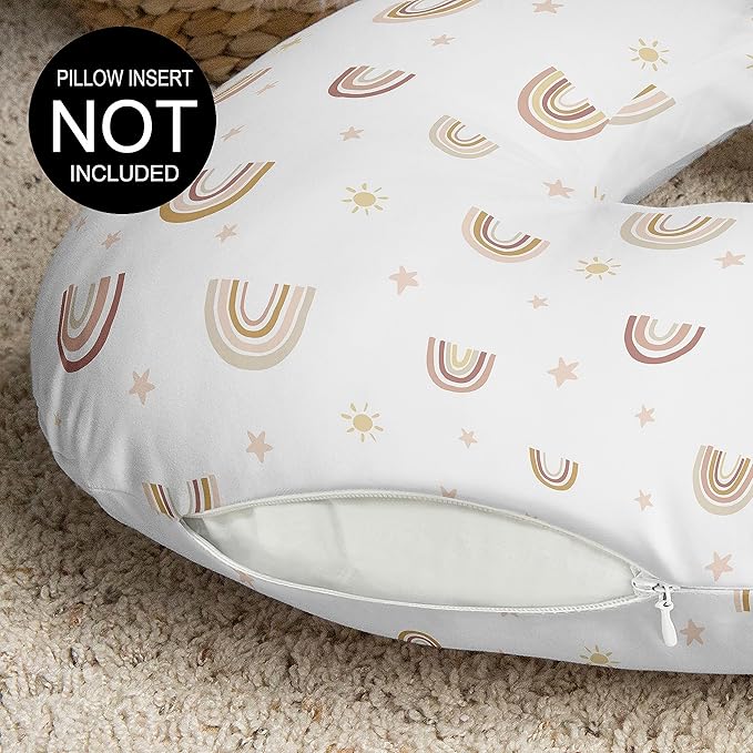 Sweet Jojo Designs Boho Rainbow Girl Nursing Pillow Cover Baby Breastfeeding Slipcover for Infant Newborn Nursery Bottle Breast Feeding Pillowcase (Pillow NOT Included) - Pink Yellow Bohemian Vintage