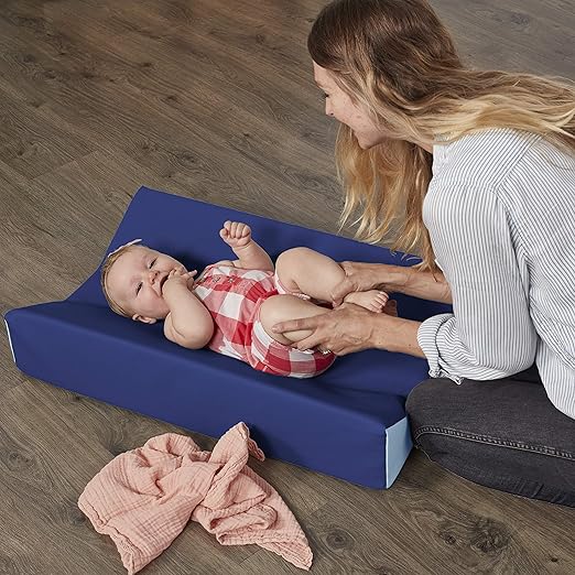 FDP SoftScape Ultra-Soft Daycare Baby and Infant Contoured Changing Pad, Non-Slip Bottom, Built-In Handle Easy to Transport Travel - Navy/ Powder Blue (10421-NVPB)