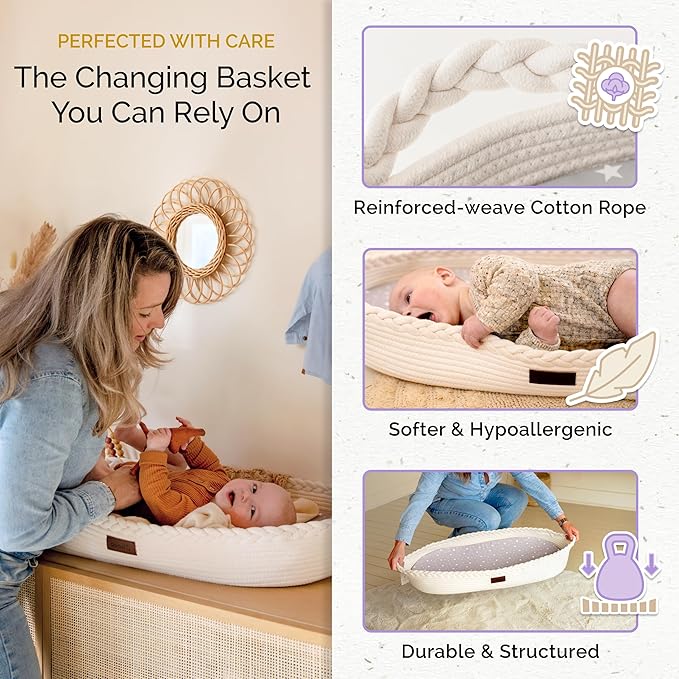 Yunioo Baby Changing Basket, Portable Diaper Changing Pad, Moses Basket for Newborns, Changing Table Topper for Baby Nursery, Waterproof Travel Pad Cover