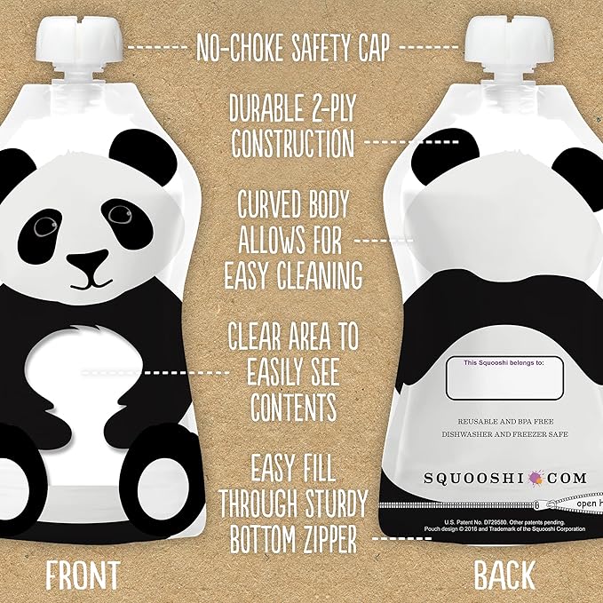 Squooshi Reusable Baby Food Pouches for Toddlers | BPA Free Plastic, Food Safe, Freezer Safe | Refillable for Applesauce Yogurt & Puree Squeeze Pouch