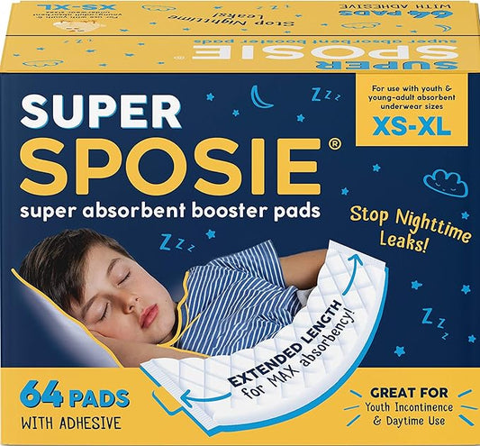 Super Sposie Booster Pads, Max Absorbency for Nighttime Diapers, Use with Overnight Diapers Size 5+, Incontinence Protection