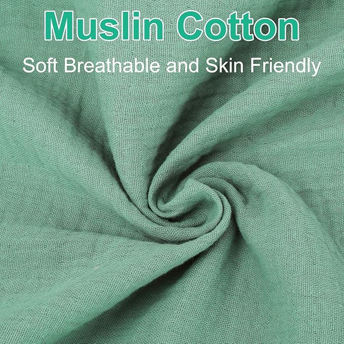 2 Pack Green & Grey Muslin Cotton Crib Sheets for Girls & Boys-Neutral Breathable Crib Mattress Protector Fitted for Standard 28"x 52" -Nursery Décor No Slip Bed Cover