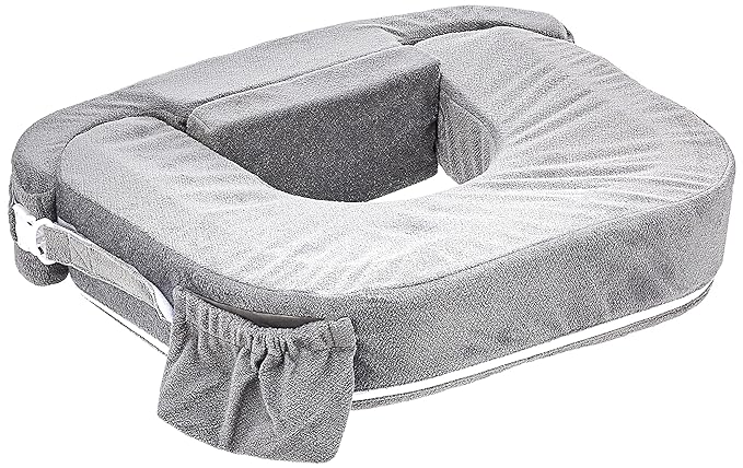 My Brest Friend Twin Nursing Pillow - Enhanced Comfort with Slipcover - Ultimate Ergonomic Support for Breastfeeding- Adjustable Strap and Silent Release Buckle with Handy Side Pocket, Evening Grey