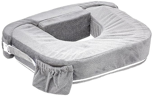 My Brest Friend Twin Nursing Pillow - Enhanced Comfort with Slipcover - Ultimate Ergonomic Support for Breastfeeding- Adjustable Strap and Silent Release Buckle with Handy Side Pocket, Evening Grey