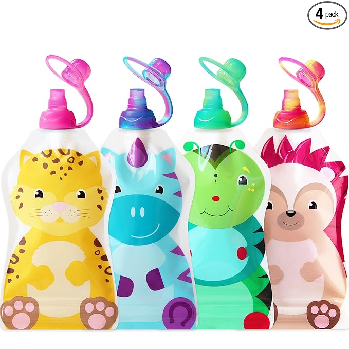 ChooMee SoftSip Baby Pouch Tops + SnakPack Reusable Food Pouches | Prevent Spills and Protect Child Mouth, Fill with Baby food, applesauce and other purees | 4 pk 5 oz + 4 SoftSip Swirl Colors