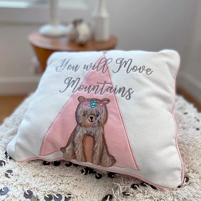 Levtex Baby - Malia Decoaritve Pillow - Bear - Cream, Pink, Grey and Taupe - Nursery Accessories - Size: 10 x 12in.