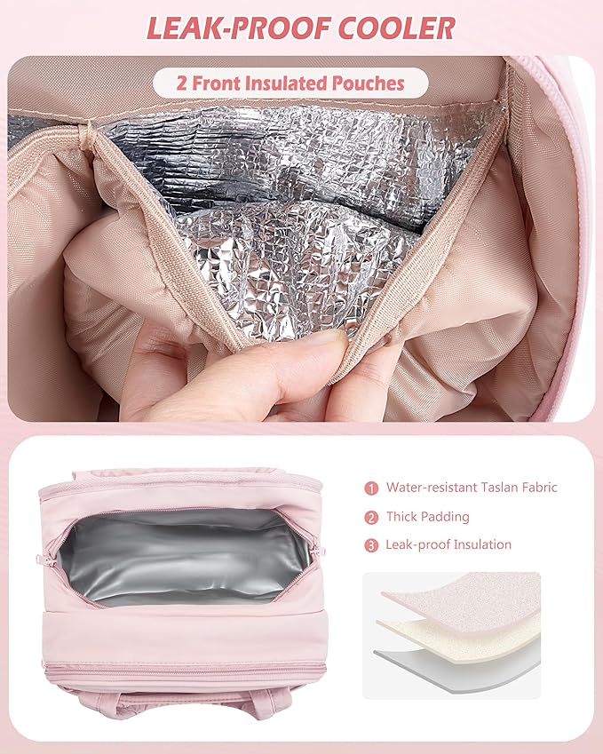 Marscamd Quilted Wearable Breast Pump Bag with Cooler Compartment, Wearable Pump Case Compatible with Momcozy and Most Brand Hands-Free Breast Pumps, Pink