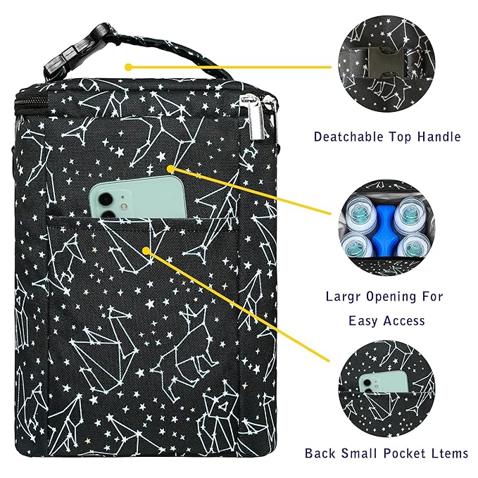 Breastmilk Cooler Bag with Ice Pack Fits 4 Baby Bottles Up To 9 Ounce Insulated Baby Bottle Bag Breast Milk Cooler on the Go with Strap Cooler Bag for Nursing Mom Daycare or Travel