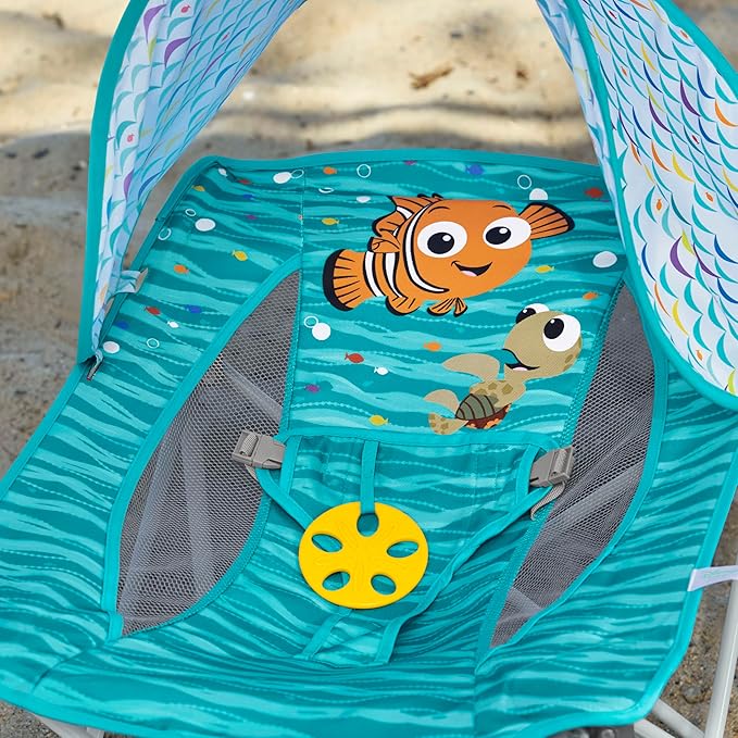 Bright Starts Disney Finding Nemo Pop 'N Chill Baby Chair Travel Seat, Indoor/Outdoor Use, Infant Seat with UPF 50+ Canopy, Blue, Ages 0-6 Months