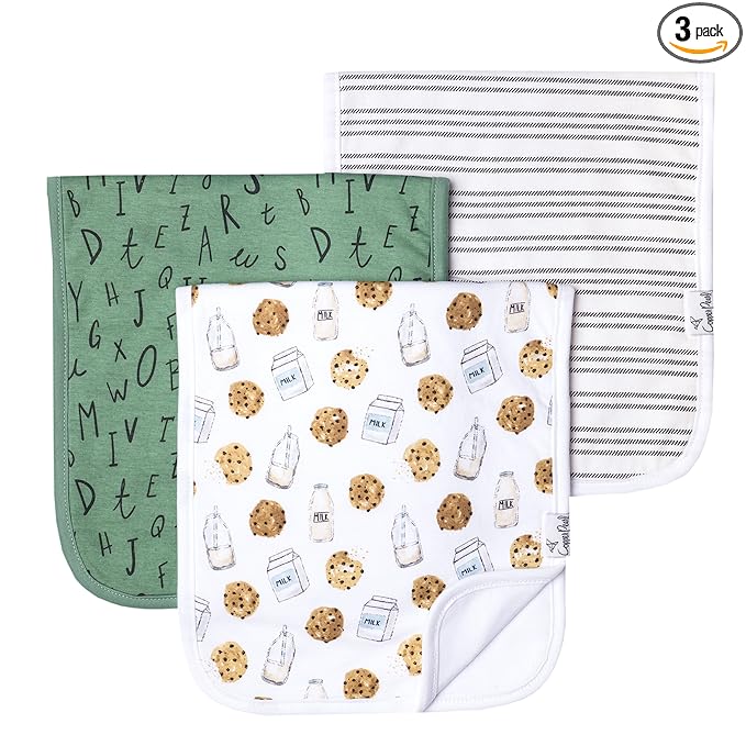 Copper Pearl Premium Baby Burp Cloths - 3-Pack Large Cotton Burp Cloths, Extra Soft Spit Up Rags with 3 Absorbent Layers, Perfect for Baby Boy and Baby Girl Gifts (21" x 10" Size, Chip Set)