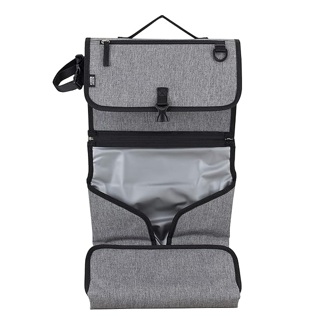 BODHI Baby Portable Water Resistant Diaper Changing Pad & Diaper Changing Kit Travel Bag Baby Station On The Go, Mid Gray Chambray