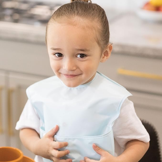 Tiny Twinkle Mess-Proof Baby Bib - Waterproof Bib for Baby Boy or Girl - Machine Washable - Adjustable Closure - PVC, BPA & Phthalate Free - Great for Travel - Baby Food Bibs (5 Pack, Unisex Solids)