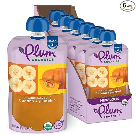 Plum Organics Stage 2, Organic Baby Food, Banana and Pumpkin, 4 Ounce Pouch (Pack of 6)